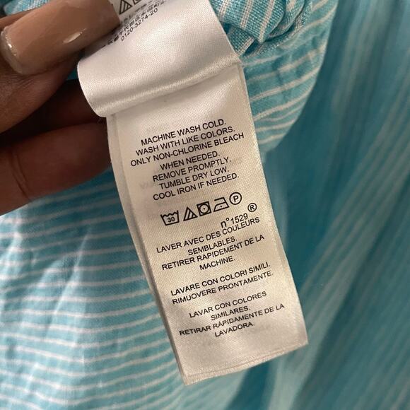 Lauren Ralph Lauren Linen Shirt Women M Blue White Striped Button Casual Coastal - Picture 6 of 9